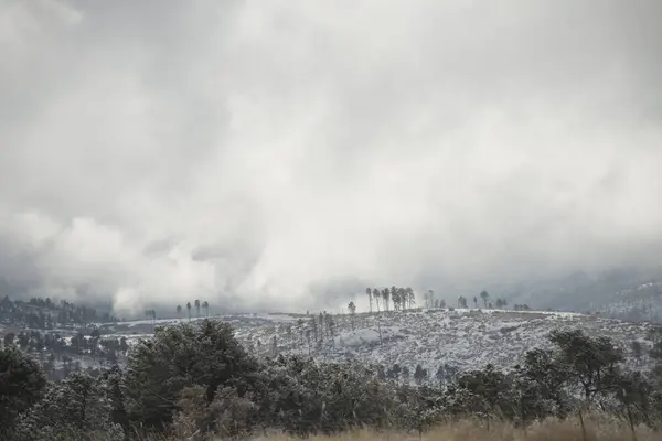 Lage Wolken Beginnen Verbranden Een Winterdag Het Santa National Forest — Stockfoto