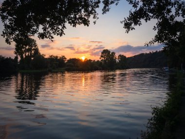 Idyllic Ruhr valley in Muelheim in the evening at sunset