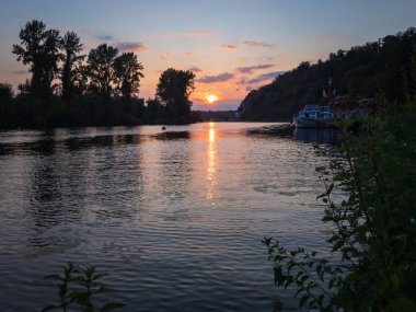 Idyllic Ruhr valley in Muelheim in the evening at sunset