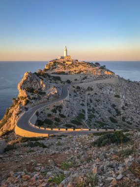 Cap de Formentor Majorca Deniz Feneri (Mallorca) İspanya Gün batımında