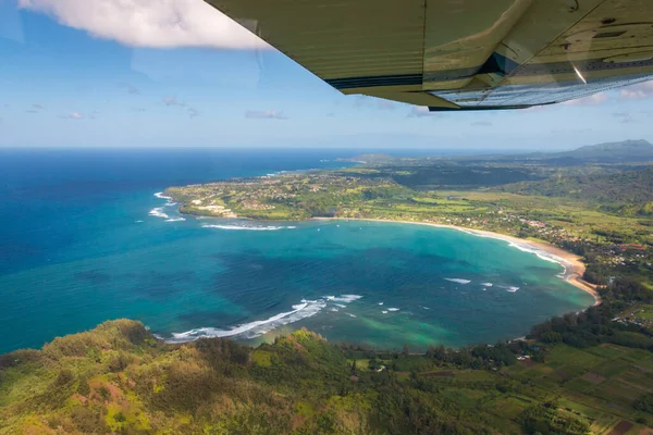 Widok Lotu Ptaka Zatokę Hanalei Północnym Brzegu Wyspy Kauai Hawaje — Zdjęcie stockowe