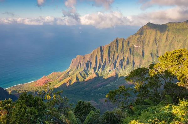 Vista Desde Kalalau Lookout Hasta Hermosa Costa Pali Parque Estatal — Foto de Stock