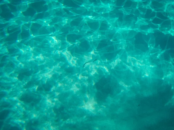 水下阳光的波纹或反射在沙质浅海床上 带着伪装的小鱼 地中海 自然景观 — 图库照片