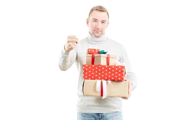 Homem com presente de Natal — Fotografia de Stock