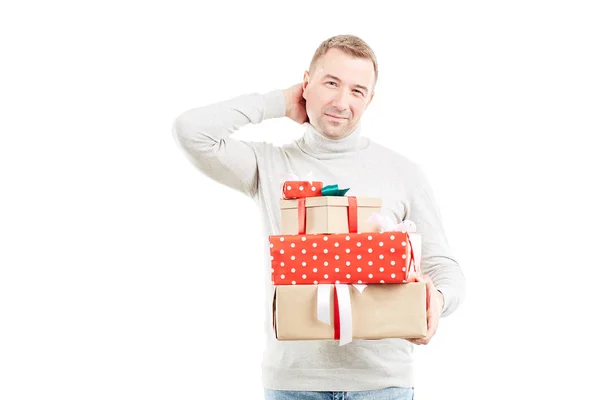 Homem com presente de Natal — Fotografia de Stock