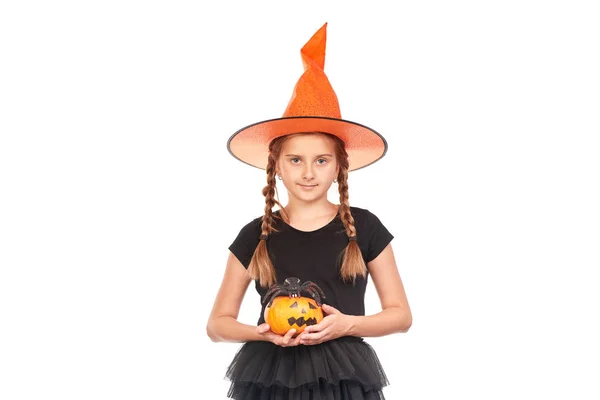 Klein meisje in halloween kostuum — Stockfoto