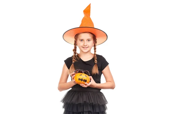 Kleines Mädchen im Halloween-Kostüm — Stockfoto