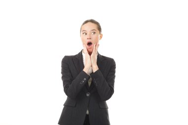 Beyaz arka plan üzerinde office Dedikoducu kız portresi