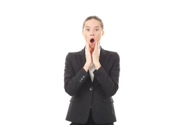 Beyaz arka plan üzerinde office Dedikoducu kız portresi