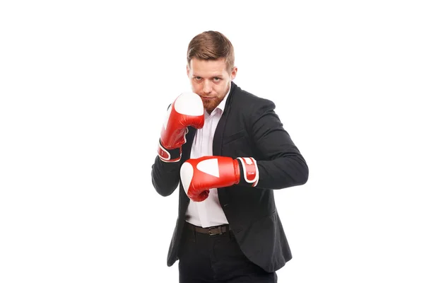 Businessman in boxing gloves — Stock Photo, Image