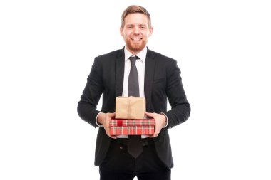 hediye kutuları ile işadamı