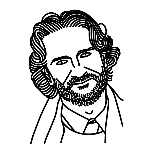 Línea Vectorial Retrato Frederic Beigbeder Línea Vectorial Retrato Del Escritor — Vector de stock