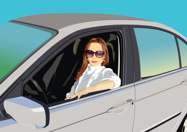 Retrato Color Vectorial Una Chica Coche Retrato Color Vectorial Una — Vector de stock