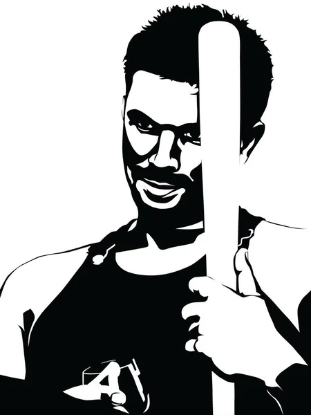 Vector Black White Portrait Man Glass Baseball Bat Vector Black — Stock Vector