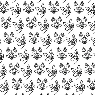 siyah ve Beyaz kurt ve tilki desen vektör, vektör siyah beyaz kurt ve tilki desen dövme tarzı beyaz zemin üzerine