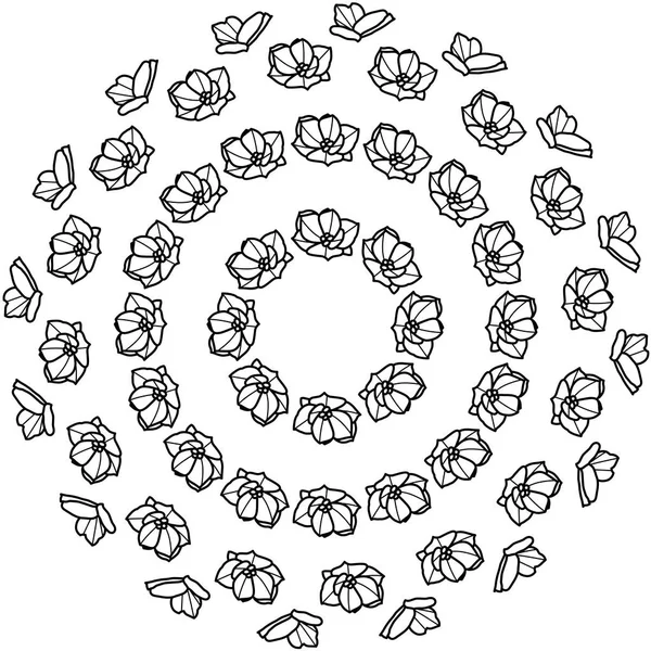 Fleurs Vectorielles Noir Blanc Dans Modèle Cercle Fleurs Vectorielles Noir — Image vectorielle