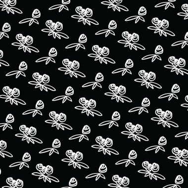 Beyaz çilek deseni vektör, vektör dövme tarzı siyah arka plan üzerine beyaz çilek deseni