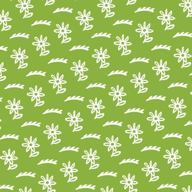 Beyaz çim ve çiçek Eko desen vektör, vektör beyaz çim ve çiçek Eko deseni yeşil zemin üzerine