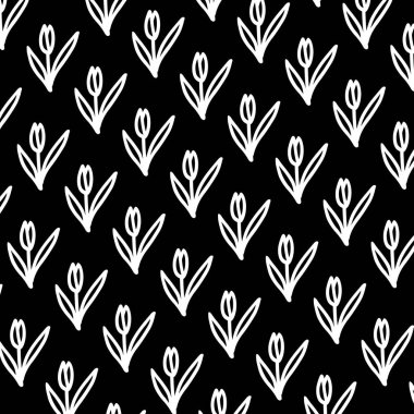 vektör siyah ve Beyaz Lale desen dövme tarzı, vektör siyah ve Beyaz Lale desen dövme tarzı siyah arka plan üzerine