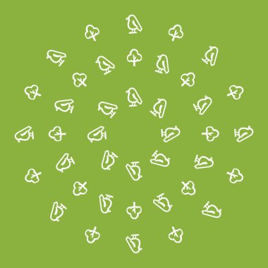 Beyaz kuş ve ağaç Eko desen bir daire içinde vektör, vektör beyaz kuş ve ağaç eko yeşil arka planda bir daireye desende