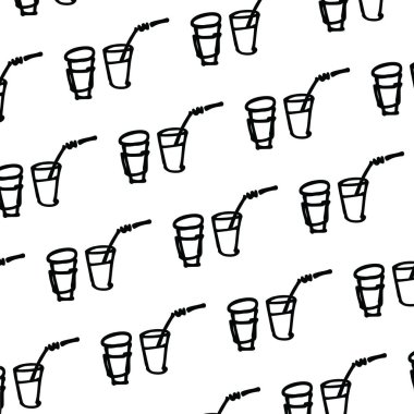 siyah ve beyaz kağıt bardak ve kadeh kokteyl desen, siyah ve beyaz kağıt bardak ve kadeh kokteyl desen çizim tarzı beyaz zemin üzerine