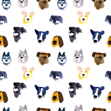 Beyaz bir arka plan üzerinde şirin suluboya köpeklerin bir desen. 