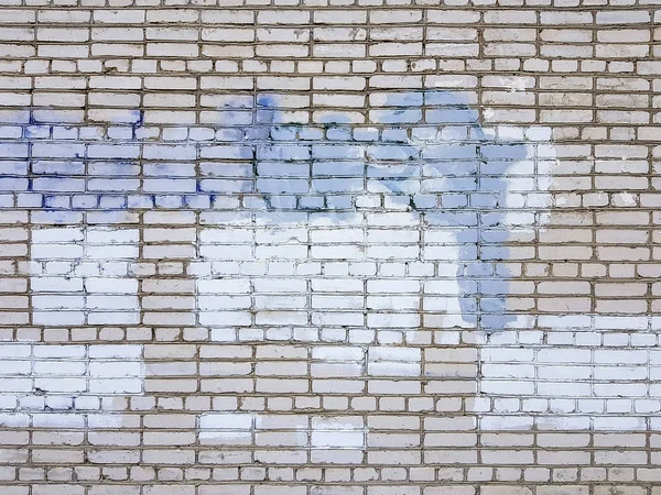 Τοίχος Από Τούβλο Βαμμένο Μπλε Και Λευκό Χρώμα — Φωτογραφία Αρχείου