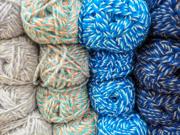 Hilos Lana Multicolor Beige Azul Bolas Para Tejer Hacer Mano — Foto de Stock