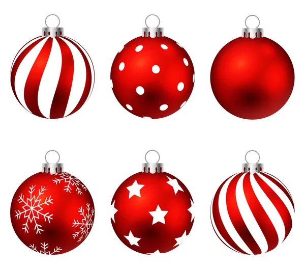 Kırmızı Noel topları hediye izole üzerinde beyaz yay. ayarlayın. vektör çizim.