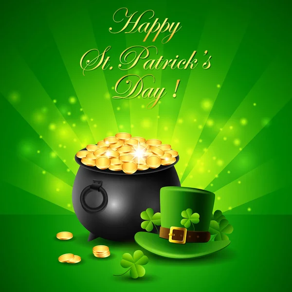 St.Patricks gün, cin hazine, Pot tam bir altın sikke ve şapka, vektör çizim.