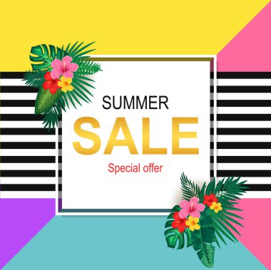 Yaz Satılık afiş arka plan düzen. Vektör çizim şablonu.