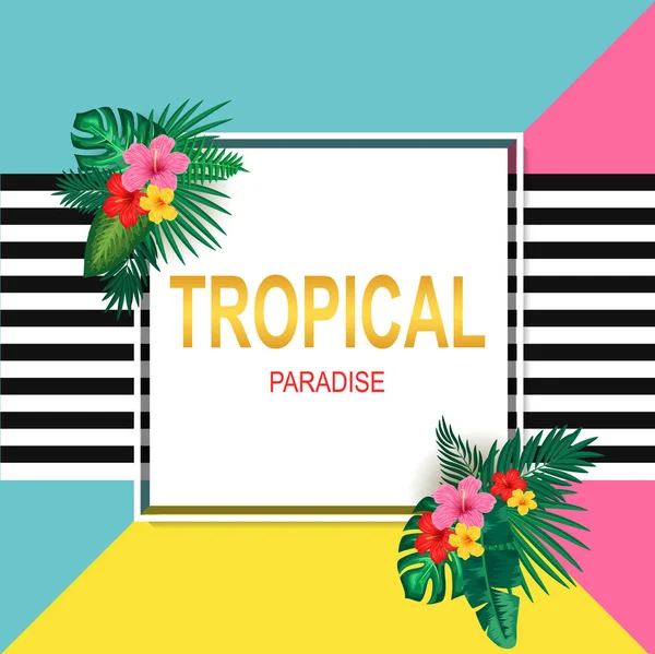 Тропический Райский Фон Бумагой Цветами Пальмовыми Листьями Векторная Иллюстрация — стоковый вектор