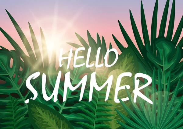 Hello Summer Exotic Palm Leaves Vector Illustration — Stock Vector