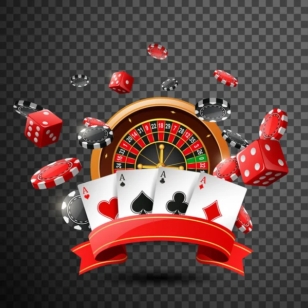 Fondo Del Casino Con Cinta Roja Sobre Fondo Transparente Aislado — Vector de stock