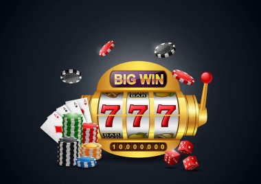 Büyük kumar makineleri 777 kumarhanesi poker, zar ve iskambil kağıtlarıyla dolu. Vektör illüstrasyonu
