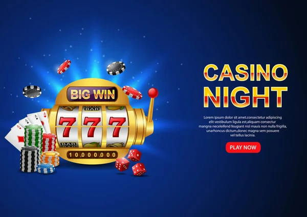 Noche Casino Con Casino 777 Máquina Tragaperras Chip Póquer Jugar — Vector de stock