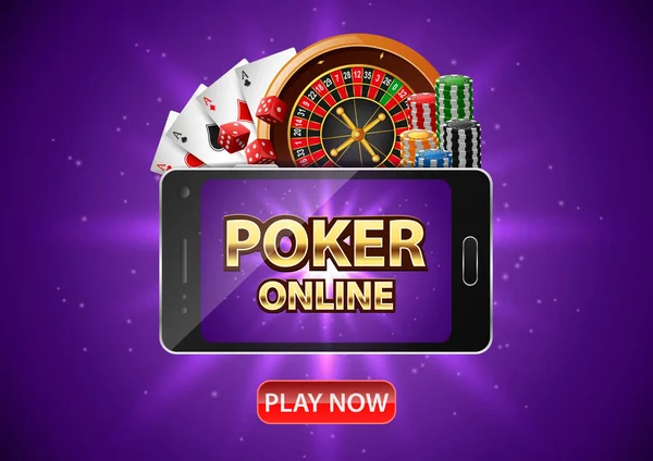 Онлайн Покер Казино Фоновый Дизайн Мобильного Телефона Покерный Баннер Фишками — стоковый вектор