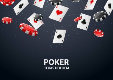 Poker kartı ve fişlerle dolu bir kumarhane geçmişi. Vektör illüstrasyonu