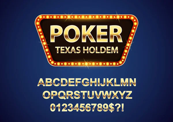 Kumarhane pokerinde altın alfabe harfleri var. Vektör illüstrasyonu