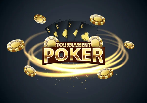 Poker Tournament Banner Bright Light Fly Poker Chips Vector Illustration — Stock Vector