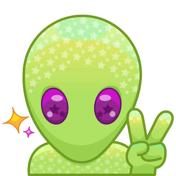 Cute Little Alien Giving Peace Sign — Stock Vector