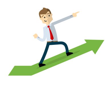 Vektör bir işadamı ile ok grafiği yukarı