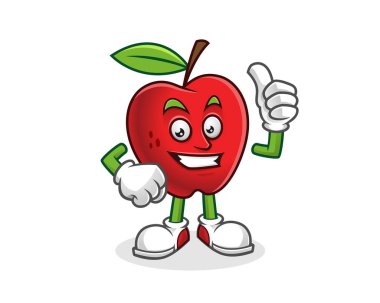 Elma maskot başparmak. Vektör Apple karakter. Apple logosu