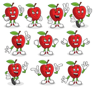 Apple karakter, elma maskot vektör kümesi.