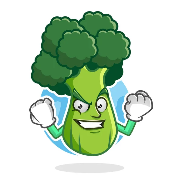 Brokoli maskot yang kuat, karakter brokoli, kartun brokoli - Stok Vektor