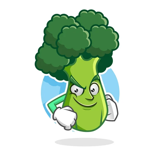 Maskot brokoli percaya diri, karakter brokoli, kartun brokoli - Stok Vektor