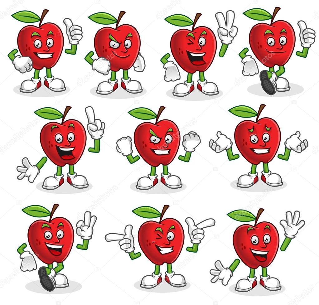 Vector set of Apple character, apple mascot.