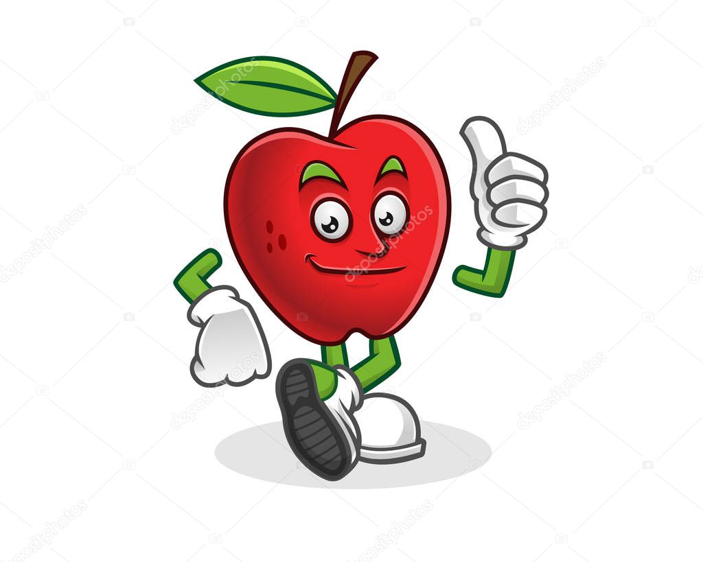 Thumb up apple mascot. Vector of Apple character. Apple logo