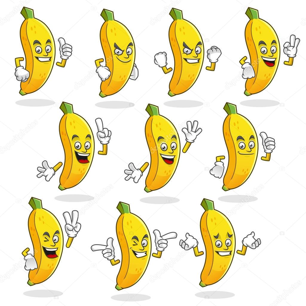 Banana mascot, Vector set of banana characters. Banana logo