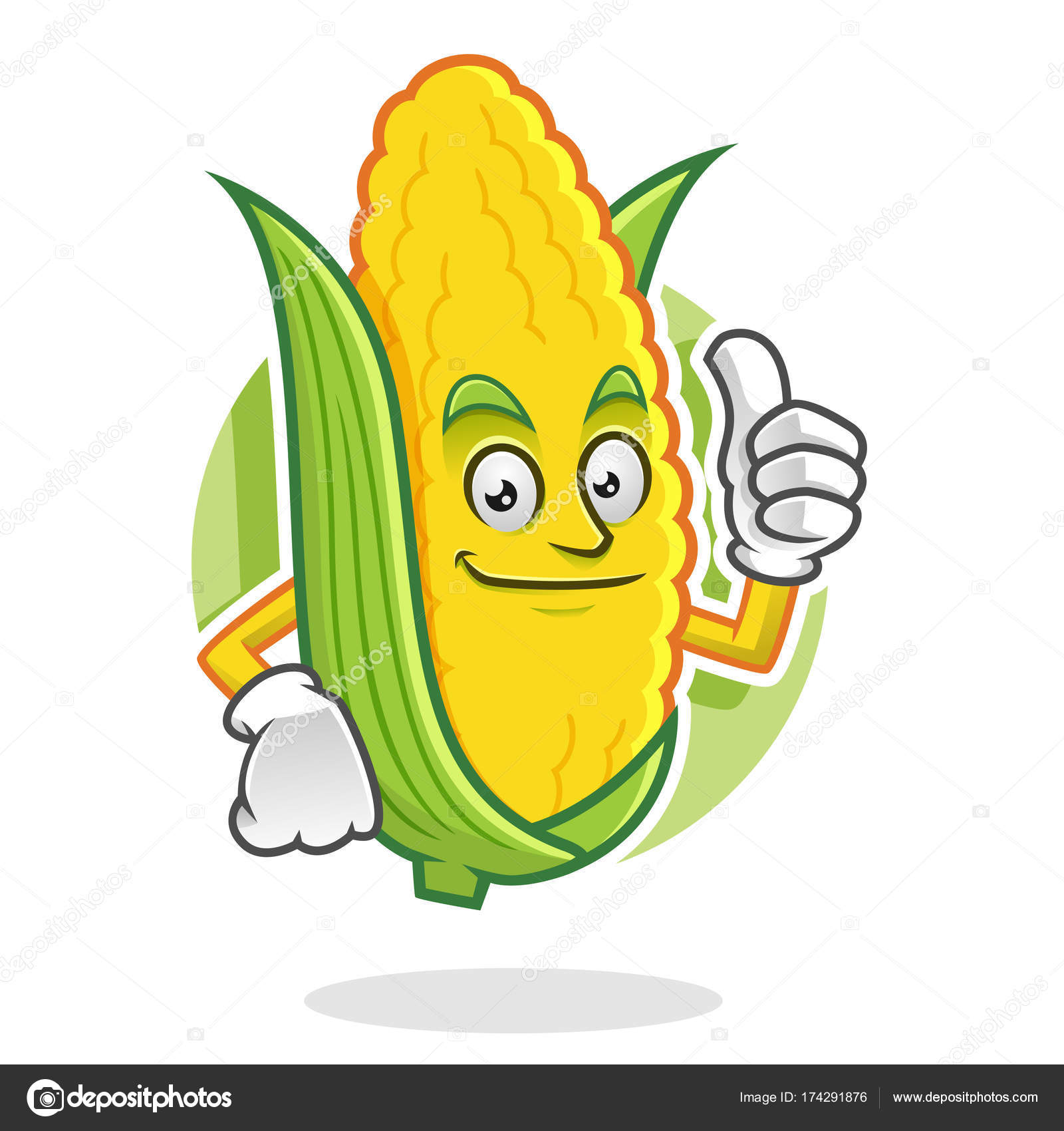 Pulgar encima de la mascota del maíz, personaje del maíz, dibujos animados  del maíz vector, gráfico vectorial © ednalstudio imagen #174291876